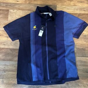 New FILA BNP Paribas Open men’s  Polo Shirt Tennis blue strip  XL collar shirt